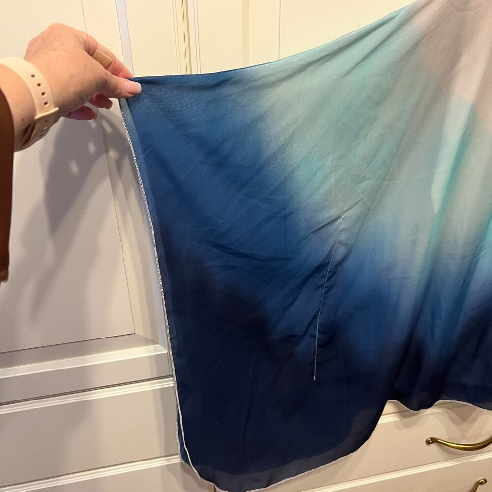 COLLEEN LOPEZ Blue & White Ombre ¾ Batwing Sequin Trim‎ Blouse Top (Size 2X) - Picture 3 of 10